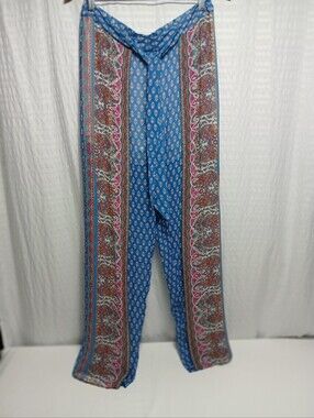 Tolani Silk Wide Leg Vibrant Boho Pull On Pants. Size M NWT